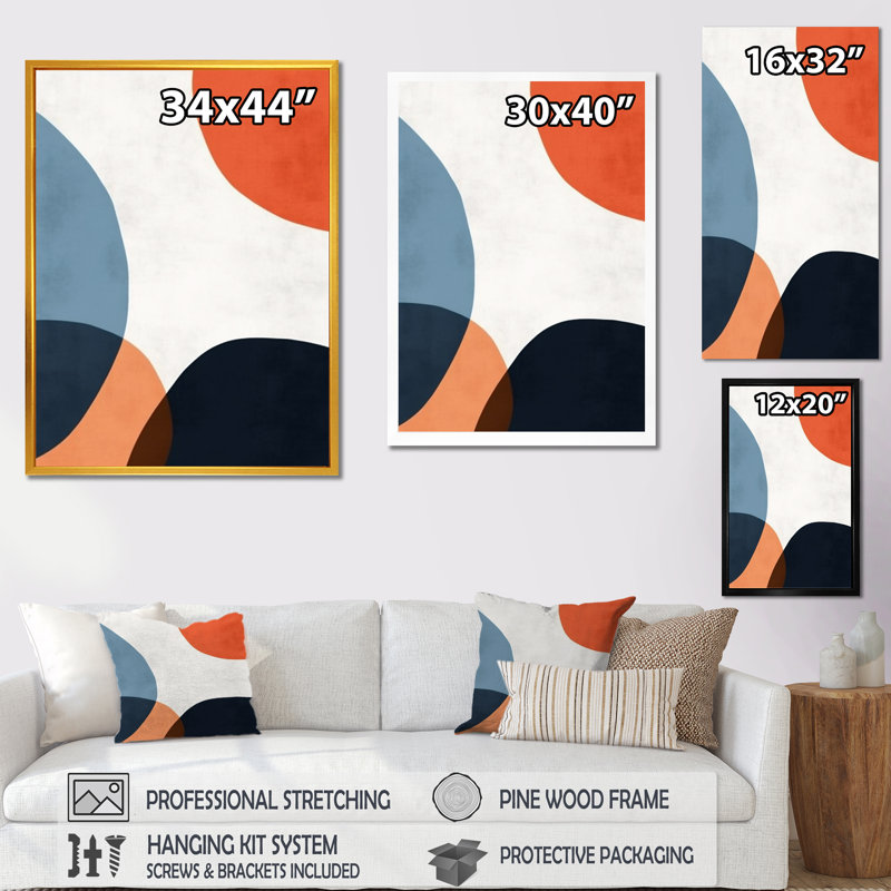 Motif boho bleu et orange minimal 2, Toile tendue, H 32 po x l 16 po x P 1 po