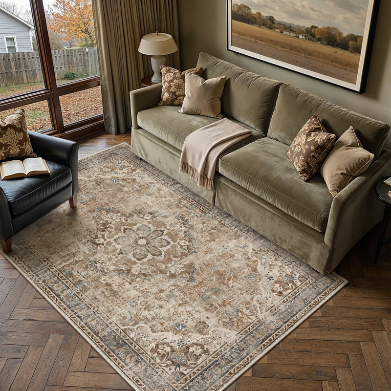 Tapis oriental lavable avec envers antidérapant Eleanor, Brun, Rectangle 9 pi x 12 pi