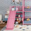 Lit superposé double en métal avec escalier de rangement, glissière, rails de sécurité, rose-1586324447