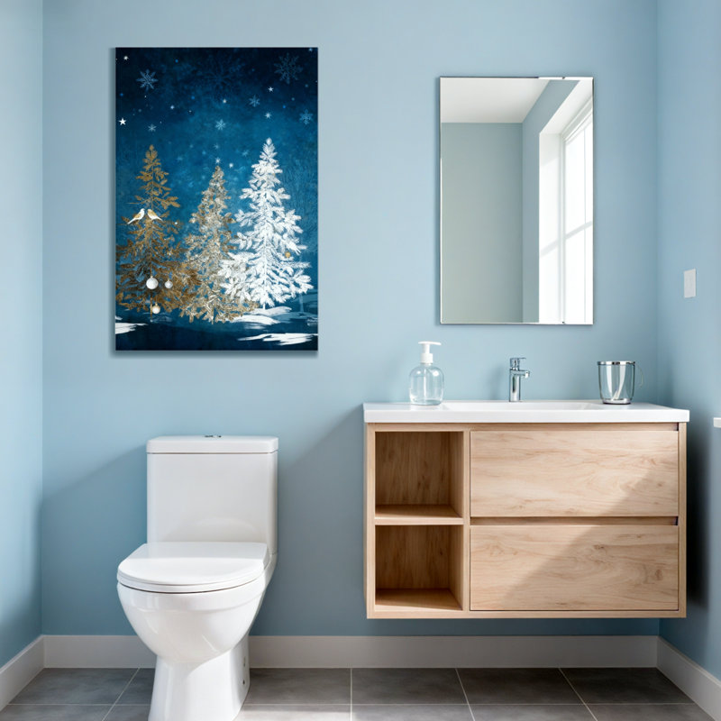 Animaux, arbres d'hiver, flocons de neige, étoiles, oiseaux, ciel nocturne, H 36 po x l 24 po