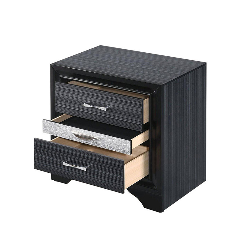2 tiroirs et 1 table de chevet à bijoux, Noir