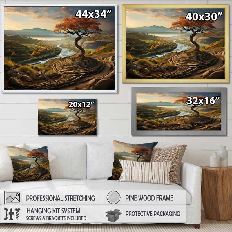 «Scenic surreal vineyard», reproduction d'art sur toile, Cadre flottant blanc, H 16 po x l 32 po x P 1 po