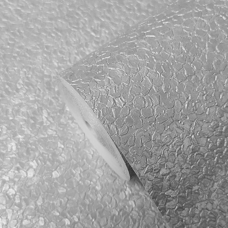 Silver Metallic Plain Faux Mica Stone Textured Wallpaper