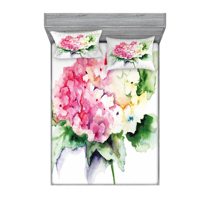 Microfiber Floral Sheet Set, Queen Sheet Set with Fitted Sheet