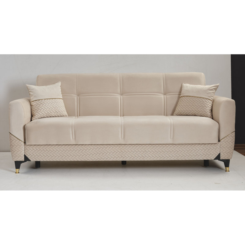 Rivamba Collection Upholstered Convertible Sofabed With Storage, Beige/Off White