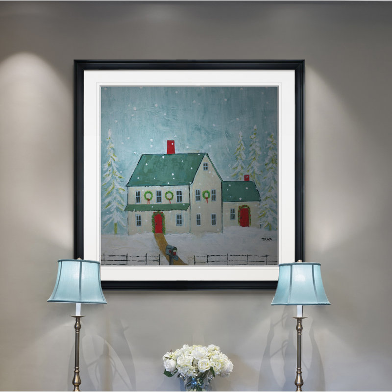 «Home for Christmas», peinture, H 28 po x l 28 po x P 1,5 po, Cadre noir