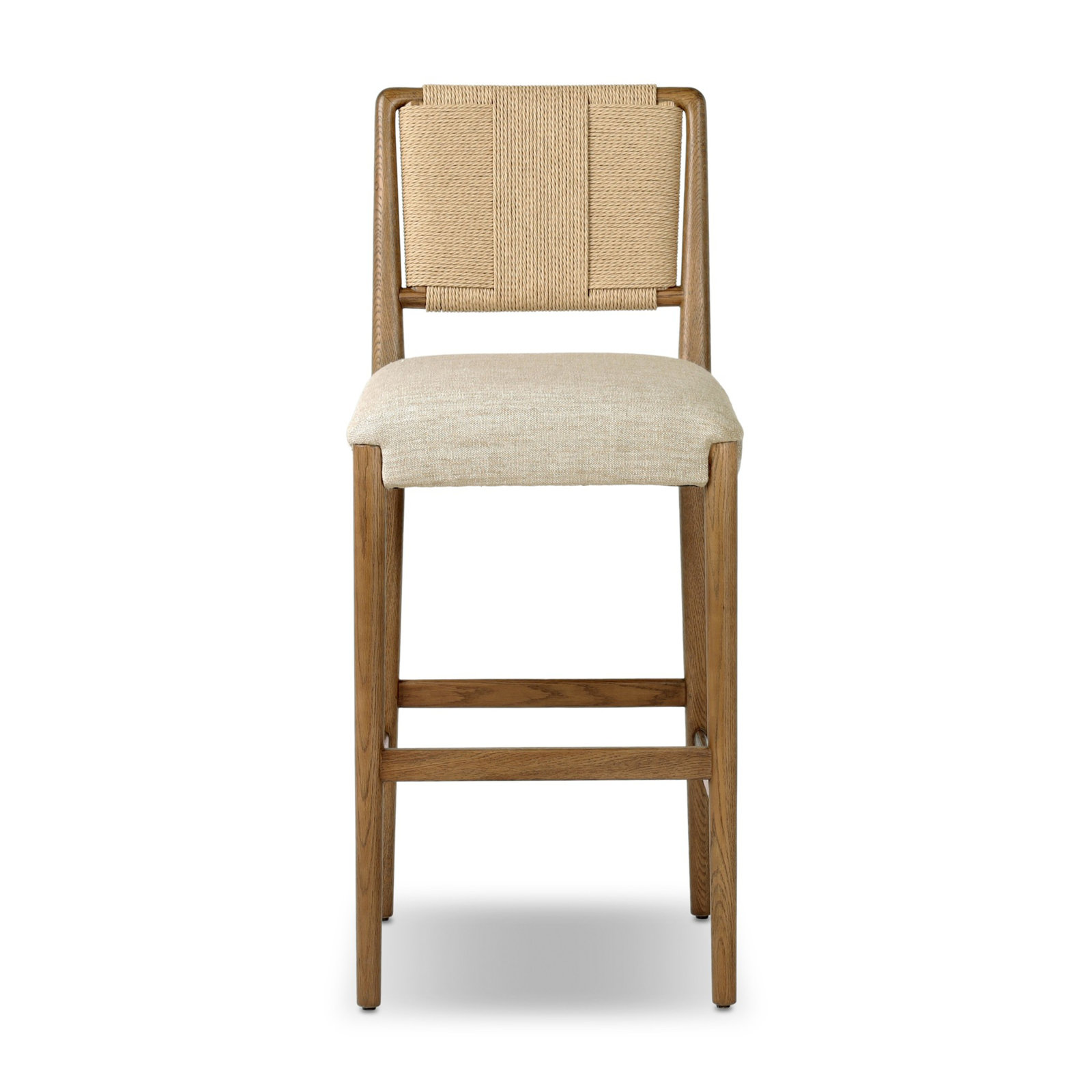 Upholstered Counter Stool with Solid Wood Frame, Tan Ash, Maestro Camel/Genuine Leather, Bar Stool (31” Seat Height)