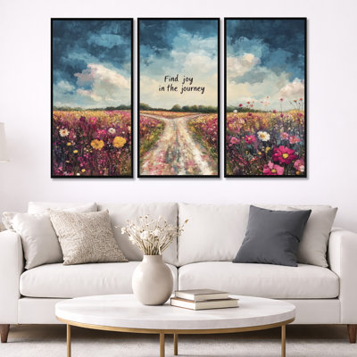 «Find Joy», art mural, toile inspirante «Find Joy In The Journey Motivation», ensemble de 3 toiles encadrées