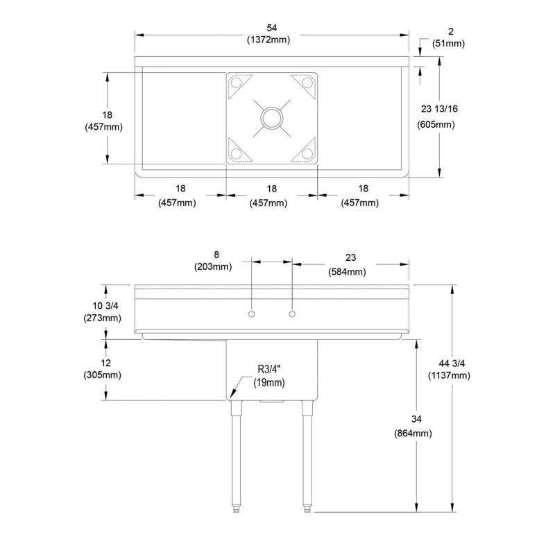 Évier de service autoportant L 54 po x l 23,81 po Dependabilt