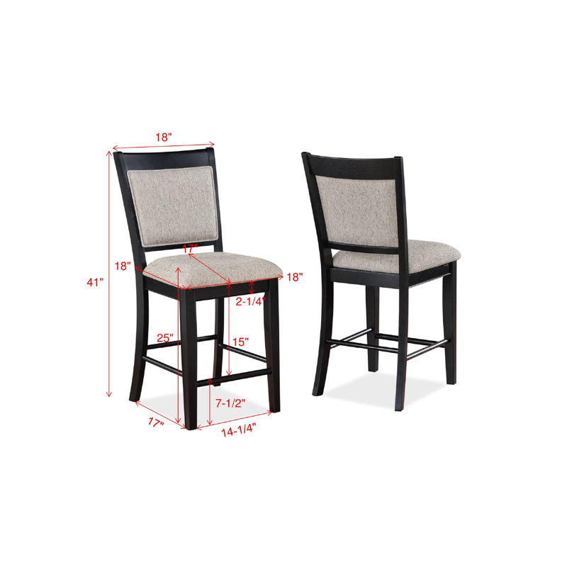 Chaises à hauteur de comptoir (2) - Revêtement gris, accents noirs, repose-pieds, fabrication en bois robuste pour chaise de salle à manger (2 pièces) Siège et dossier rembourrés, pieds, bois