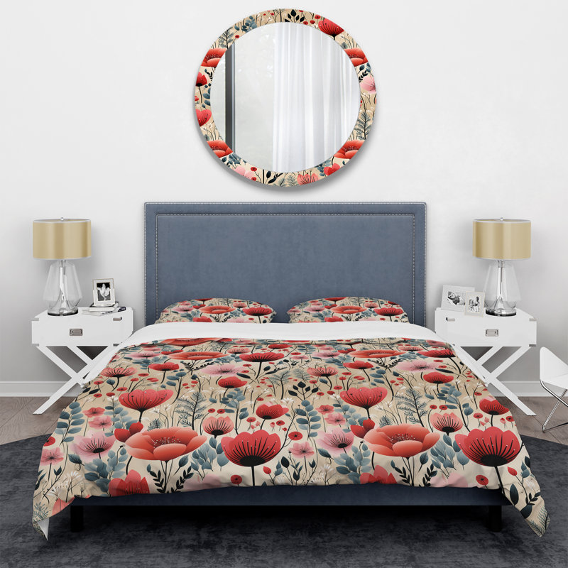Ensemble de housse de couette rustique rouge et vert, Housse de couette pour grand lit et 2 taies décor