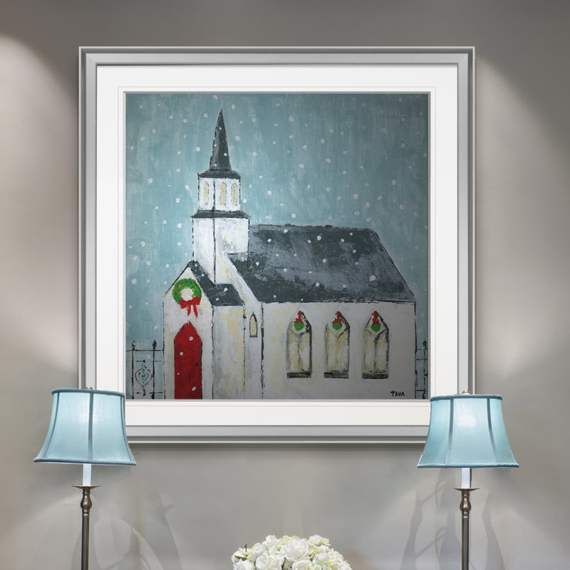 « christmas night », peinture, H 16 po x l 16 po x P 1,5 po, Encadrement argenté