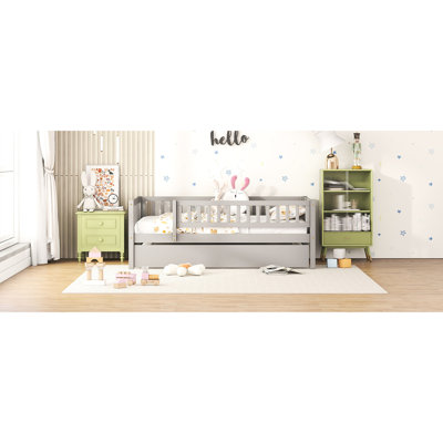 Lit de jour simple avec lit gigogne et garde-corps gris - Améliorez votre chambre à coucher