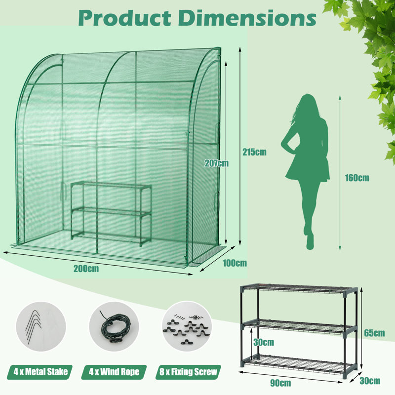 Arjav 3.3 Ft W x 6.6 Ft D Lean-To Greenhouse