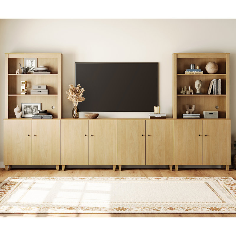 Lysiane Entertainment Center With Bookshelves And Cabinets For 75" Tvs, Oak