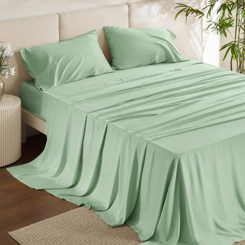 Essential Collection Cooling Rayon Derived from Bamboo Sheet Set, Queen Sheet Set with 2 Pillowcases, Sage Green