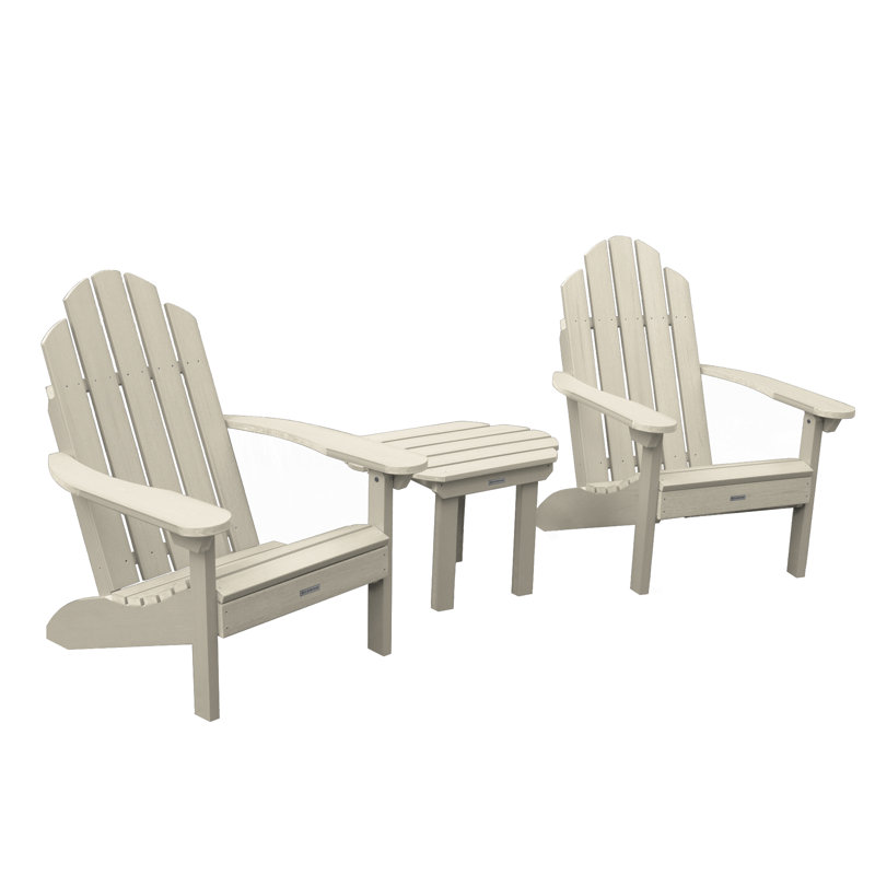Chaise Adirondack en plastique avec table Anette, Blanc délavé