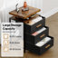 Commode à 3 tiroirs avec tablette ouverte à 2 niveaux, commode avec prise de courant et DEL, commode H 17,32 po pour chambre noire-1464315072