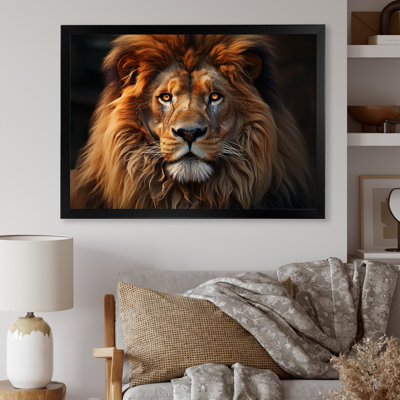«Lion Portrait - Lion», reproduction sur toile encadrée