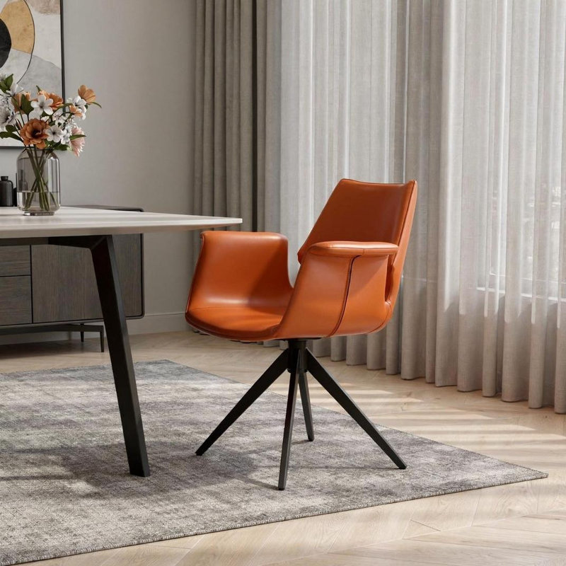 Fauteuil en cuir orange Hauge