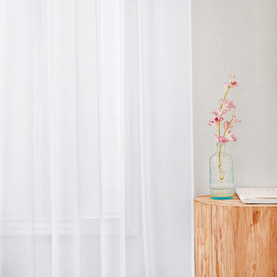  White Sheer Curtains, Rod Pocket Chic Soft Voile Sheer Light Filtering Doorway Window Curtains & Drapes for Living Room/Porch, 2 Panels
