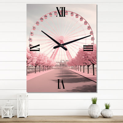 Horloge murale moderne roue rose