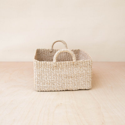Natural Square Tabletop Basket with Handles
