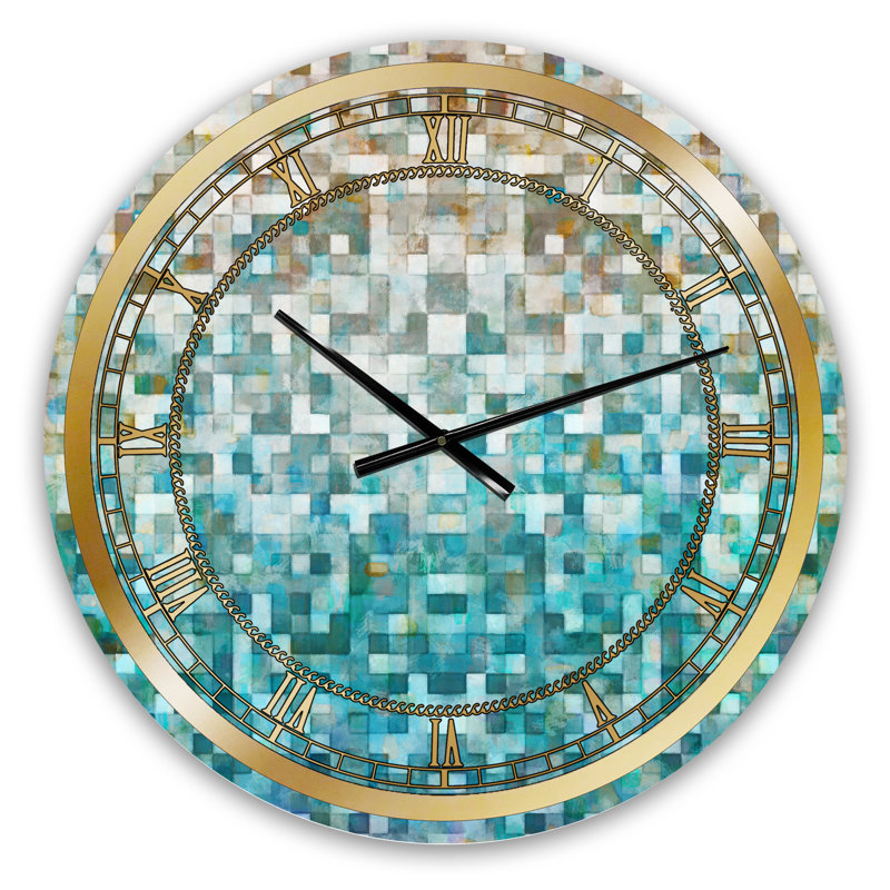 Blocked Abstract II - Horloge abstraite ronde en métal, Moyen