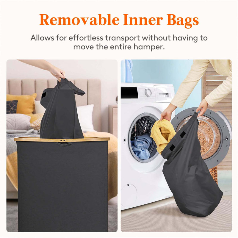 Bhargava Fabric Laundry Hamper with Handles, Black, 70 x 53 x 40