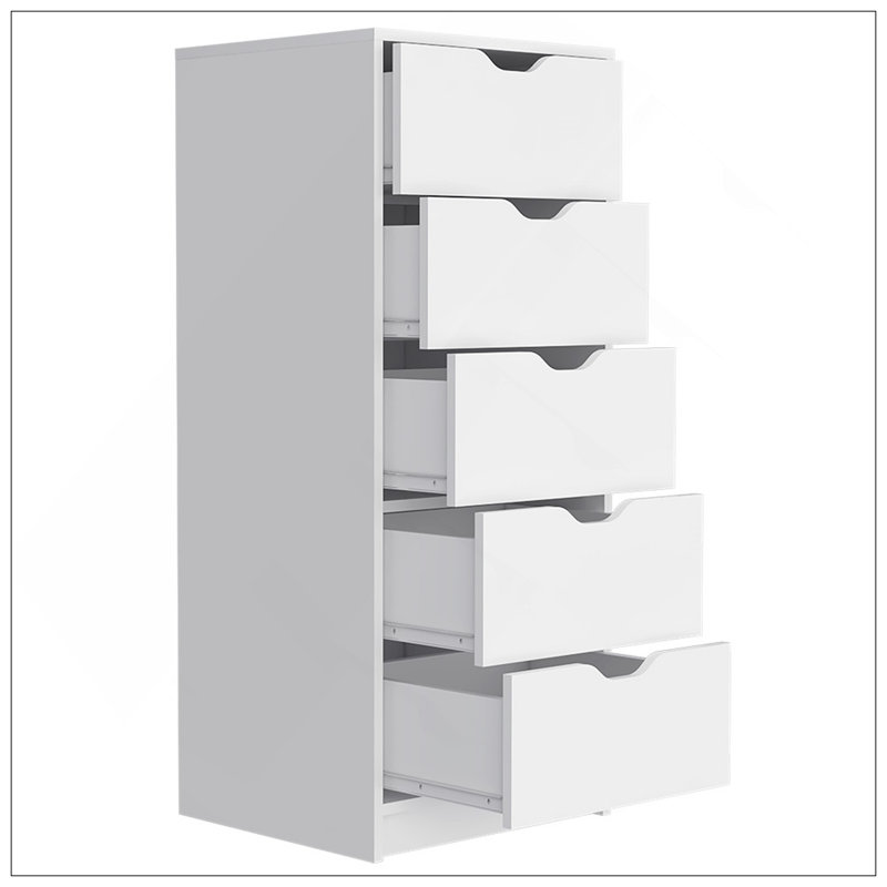 Dresser Kamran, Five Drawer Narrows, White Finish, White