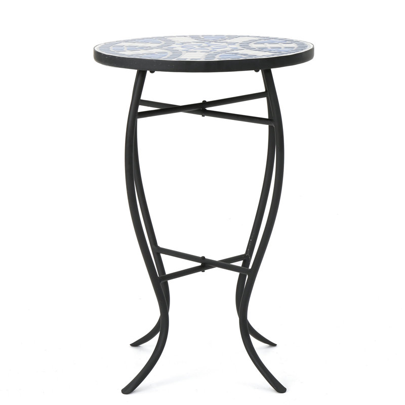 Fashionable Outdoor Table With Tilework: Blue And White Ceramic Iron Elegant Tile: Frame Support