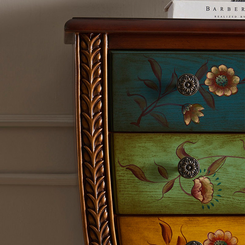 Armoire à 4 tiroirs peinte à la main avec motif sculpté