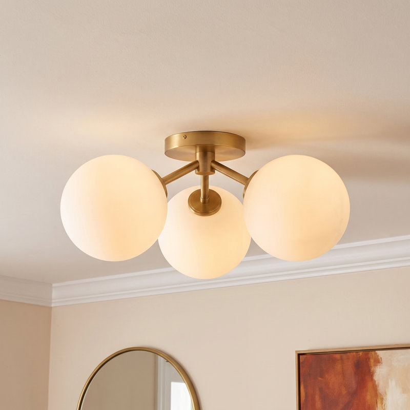 Luanda Glass Semi Flush Mount, Aged Gold/Opal Matte Glass