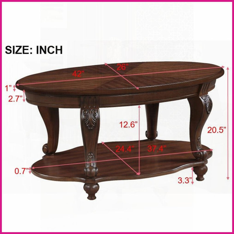 Table basse de salon ovale 42 po à 2 niveaux - Pieds en bois d'hévéa massif, facile à assembler et amp; Stable, Bois brun