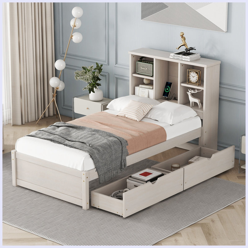 Lit plateforme Caythan, Blanc délavé