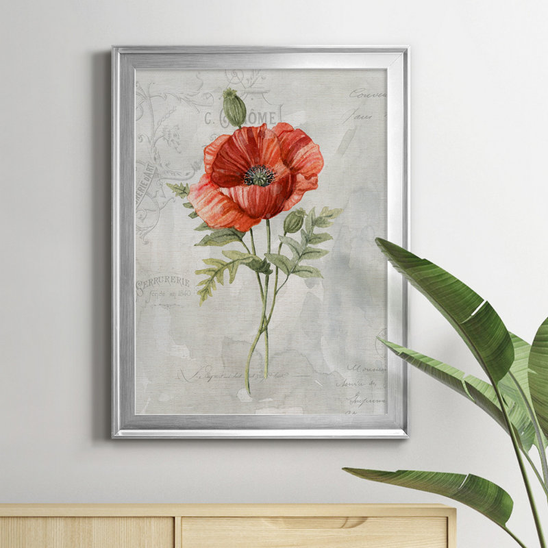 Lin coquelicot - peinture sur toile encadrée, Argent, H 22,5 po x l 30,5 po x P 1,5 po