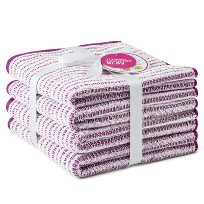 TOWN & COUNTRY PLAY 4-Piece Striped Reversible Terry Brights Hand Towel Set, 20x30-Inch, 100% BCI Cotton