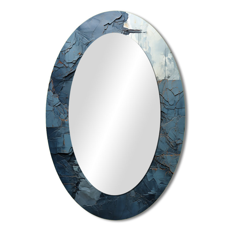Miroir mural ovale bleu et blanc River Embrace, H 36 po x l 24 po