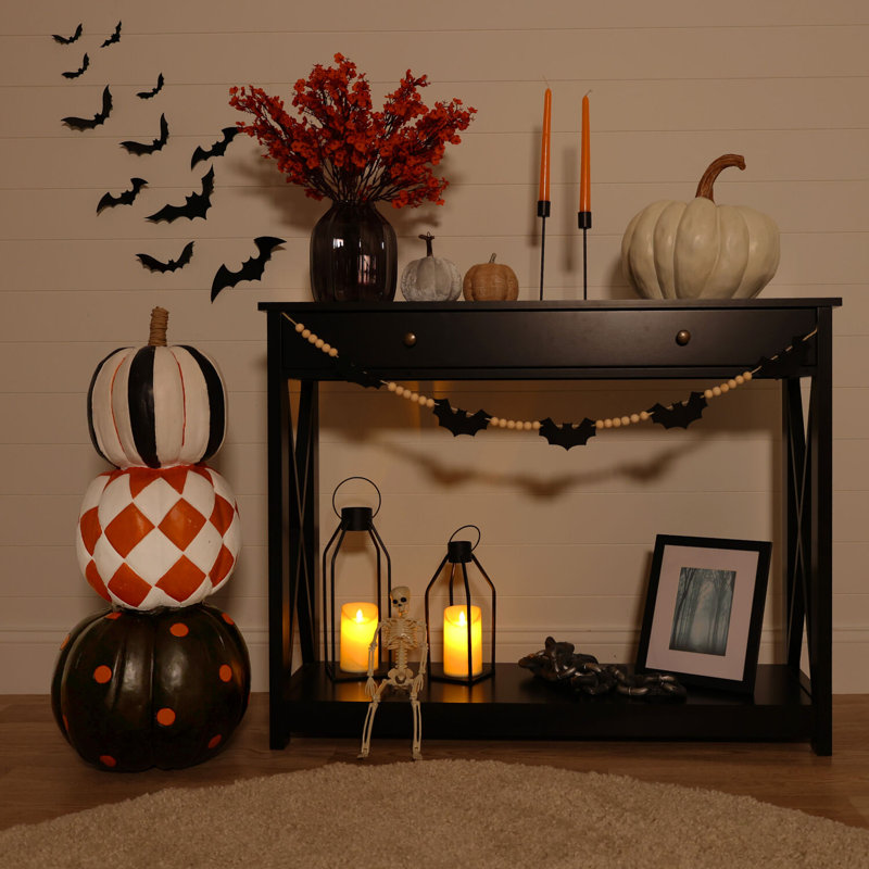 Freestanding Lighted Resin Pumpkin Trio Topiary for Halloween