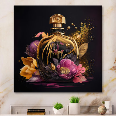 «Chic Black and Gold Perfume Bottle III», impression sur toile