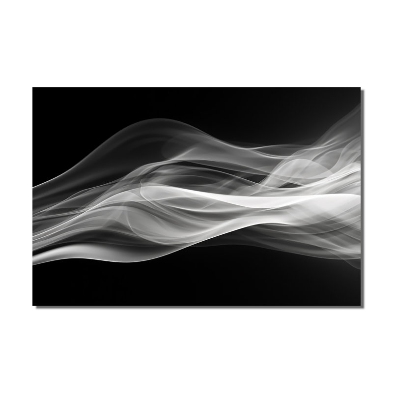 «Black White Contemplative Abstraction II - Abstract Modern Waves», art mural encadré