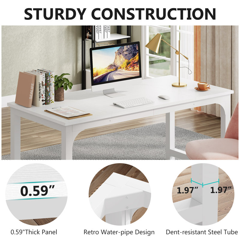 Waltman Rectangle Office Desk, White, 75Cm H x 160Cm W x 80Cm D
