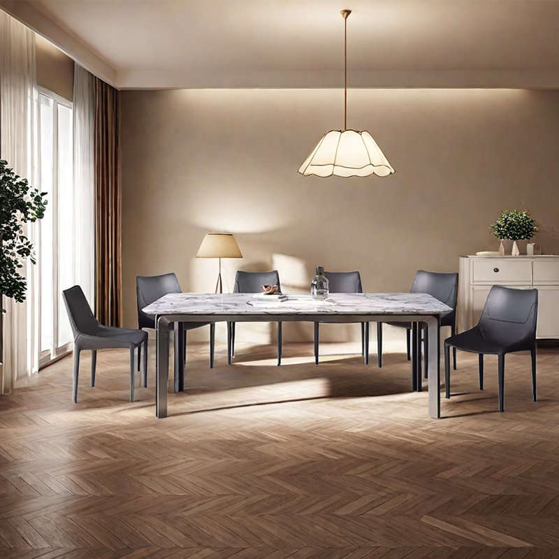Minimalism Light Luxury Marble Dining Table Sets 6 - Person Marble Top Four Leg Dining Set, 29.52"H x 62.99"L x 31.49"W