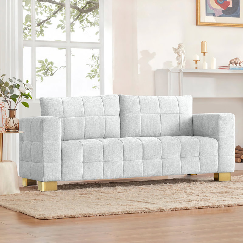 81.89" Modern Tufted Cushion Upholstered Sofa, Beige