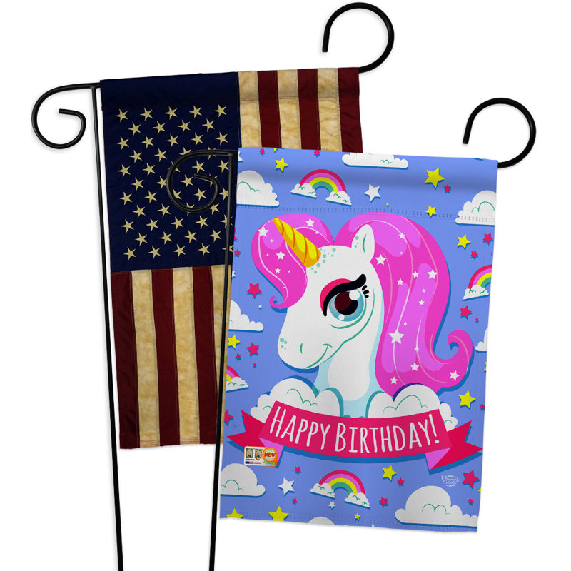 Double Sided 18.5'' H x 13'' W Polyester Birthday Garden Flag