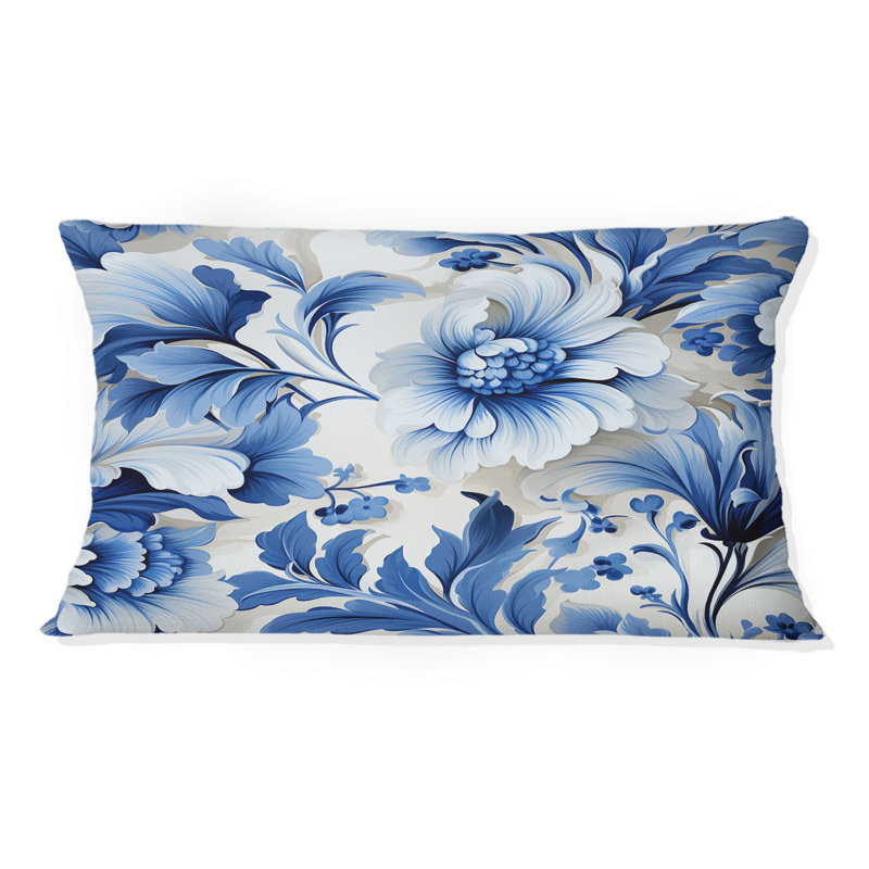 Motif victorien de feuilles d'acanthe bleu cobalt - coussin à imprimé floral