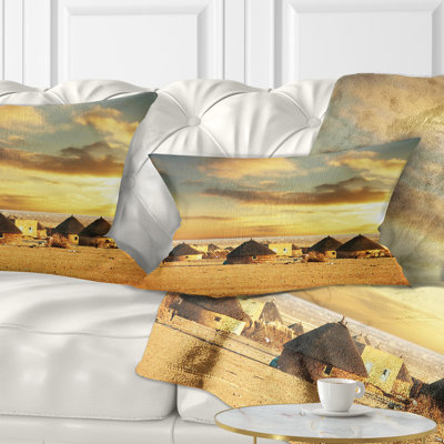 Landscape Printed Beautiful African Village Huts Lumbar Pillow