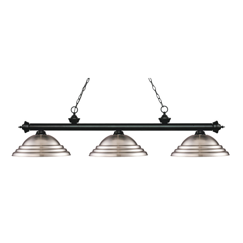 Luminaire suspendu linéaire à 3 lumières pour table de billard Chevelle, Nickel brossé, Noir mat