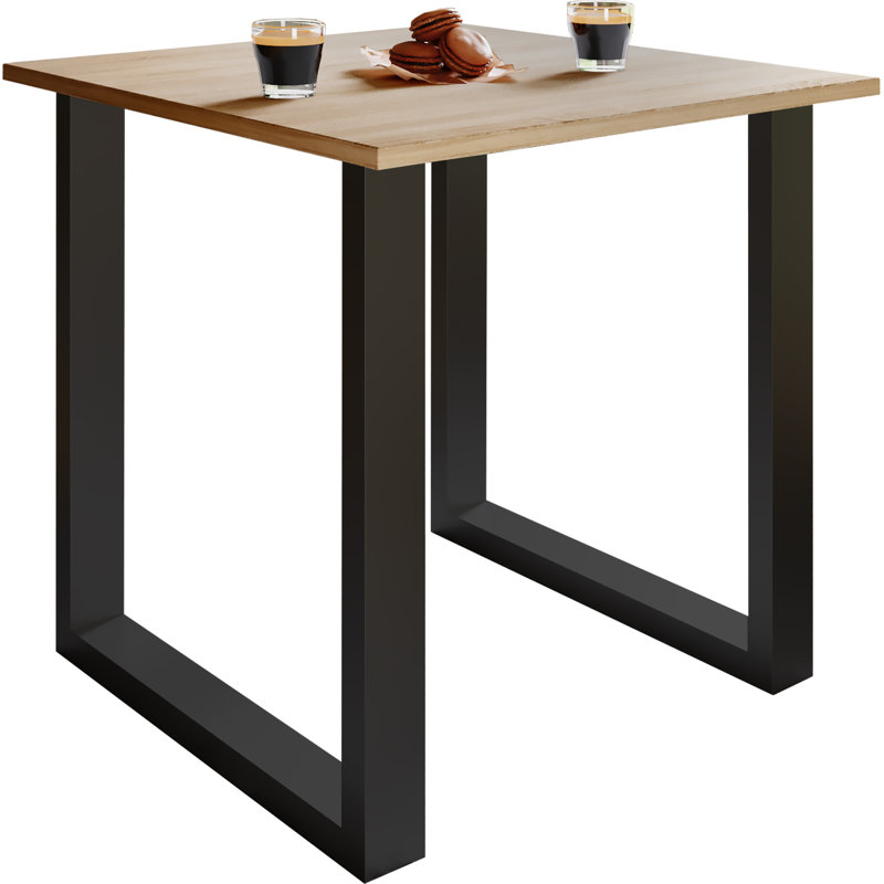 Alexious Rectangular Dining Table with Steel Base, 76cm H x 80cm W x 50cm D, Natural brown, Black