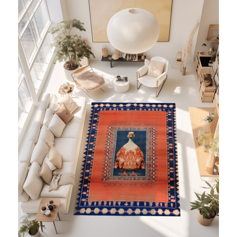 Tapis décoratif bleu canard, Rectangle 6 pi 6 po x 9 pi 10 po